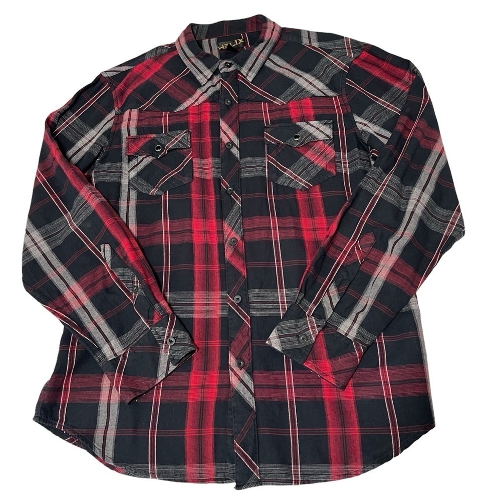 HELIX Western Red Black Plaid Long Sleeve Button Down Men's Shirt Size L - Picture 4 of 16